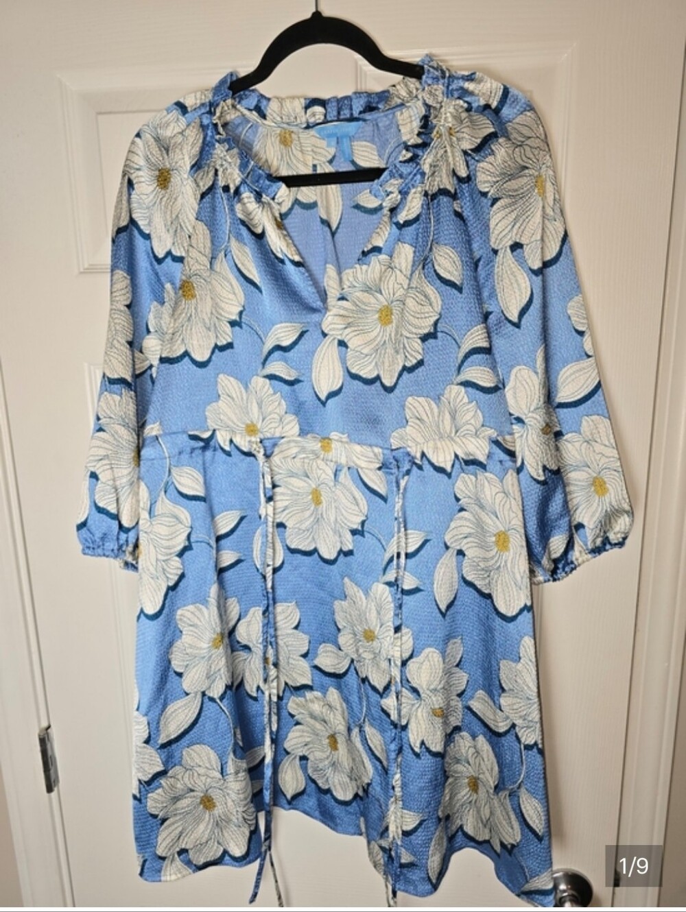 Draper James Blue Floral Dress with White Blossoms Size Small - Picture 9 of 9